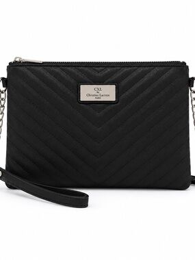 Christian Lacroix Paris Caviar Clutch Black NWT Chain Crossbody